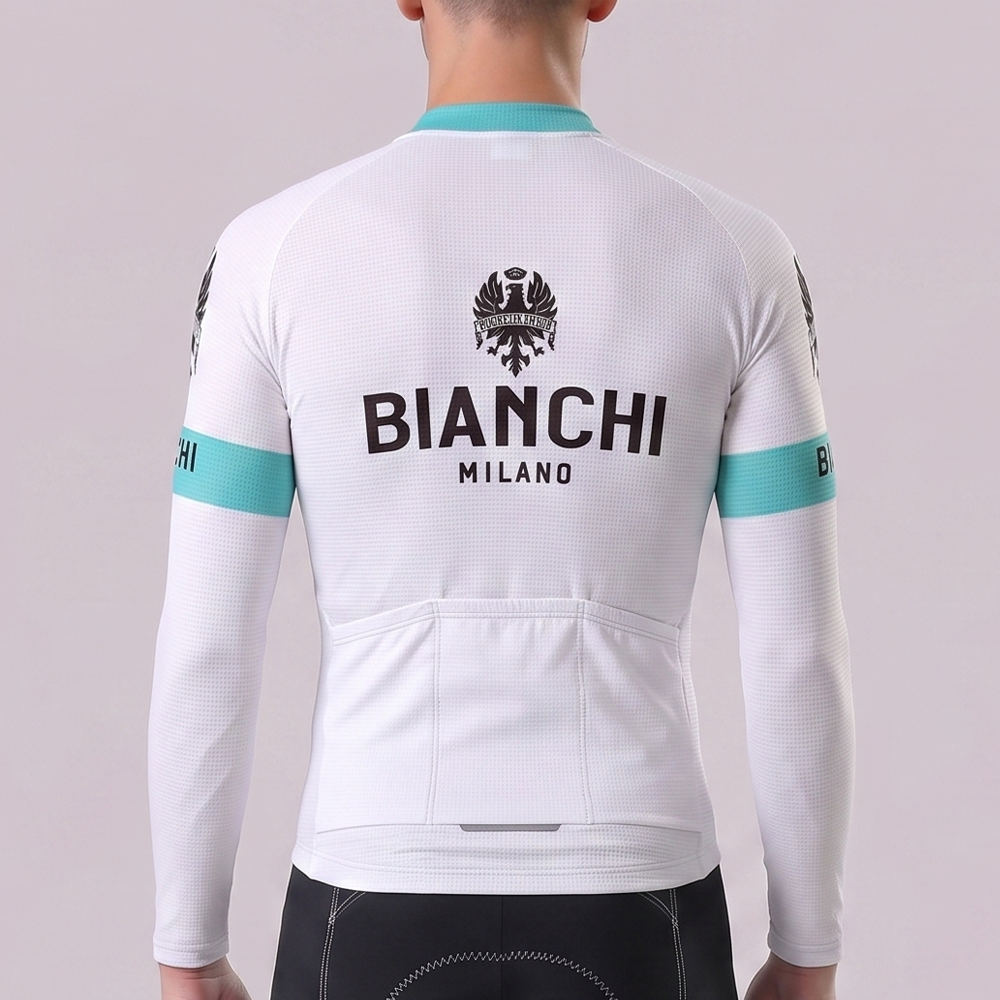 White Bianchi Long Sleeves Cycling Jersey
