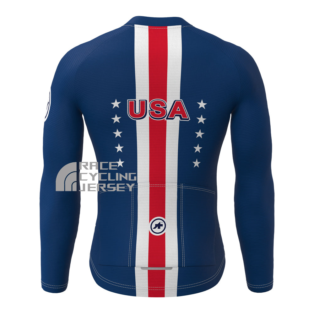 USA Blue Fleece Long Cycling Jersey