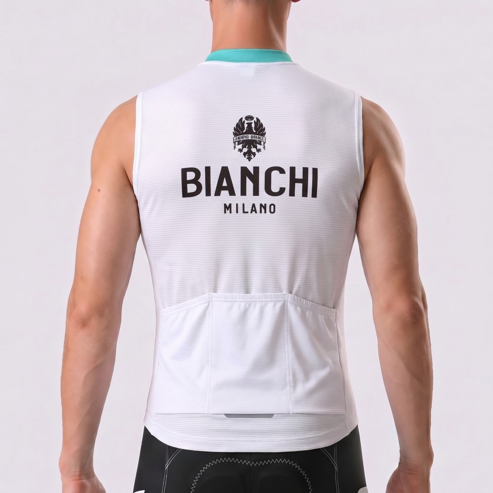 White Bianchi Windproof Sleeveless Cycling Jersey