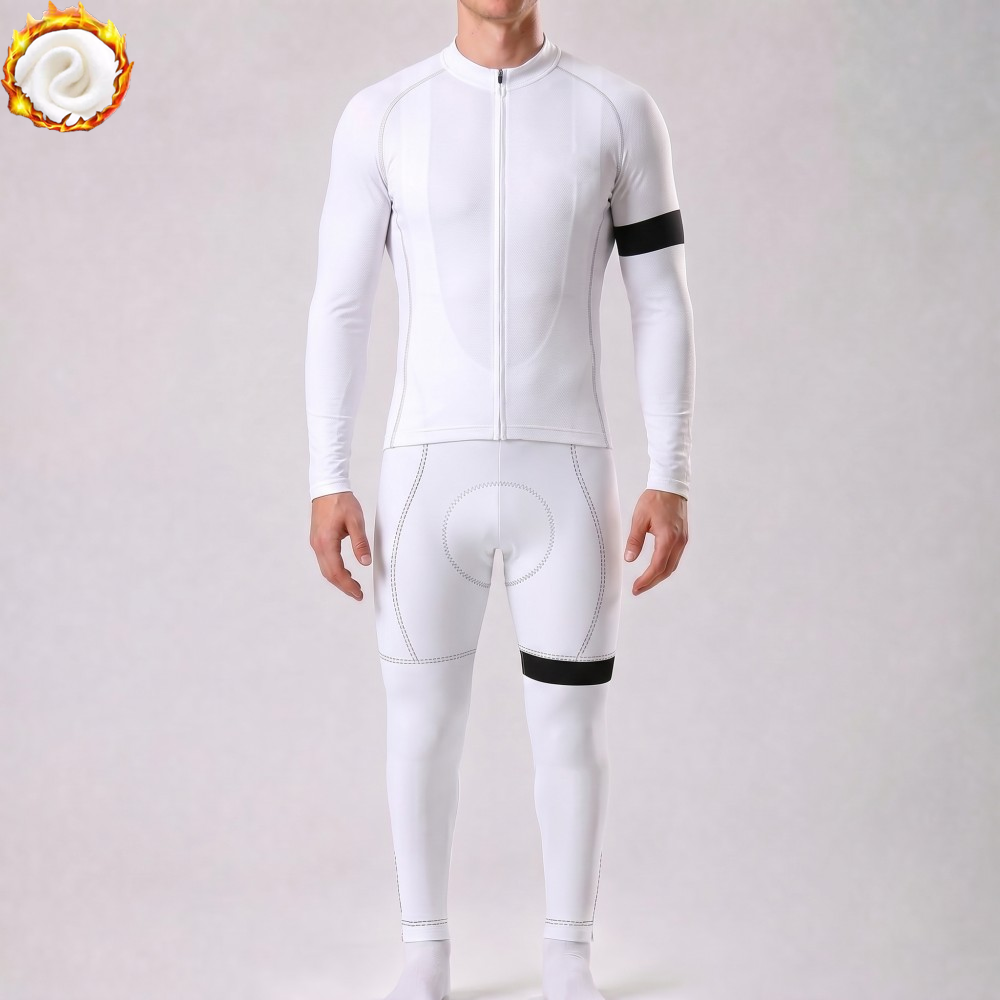White Fleece Long Sleeves Cycling Kits