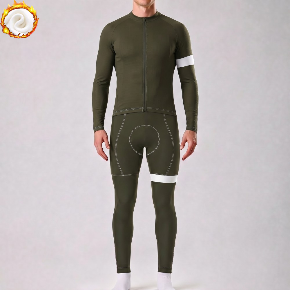 Army Green Fleece Long Sleeves Cycling Kits