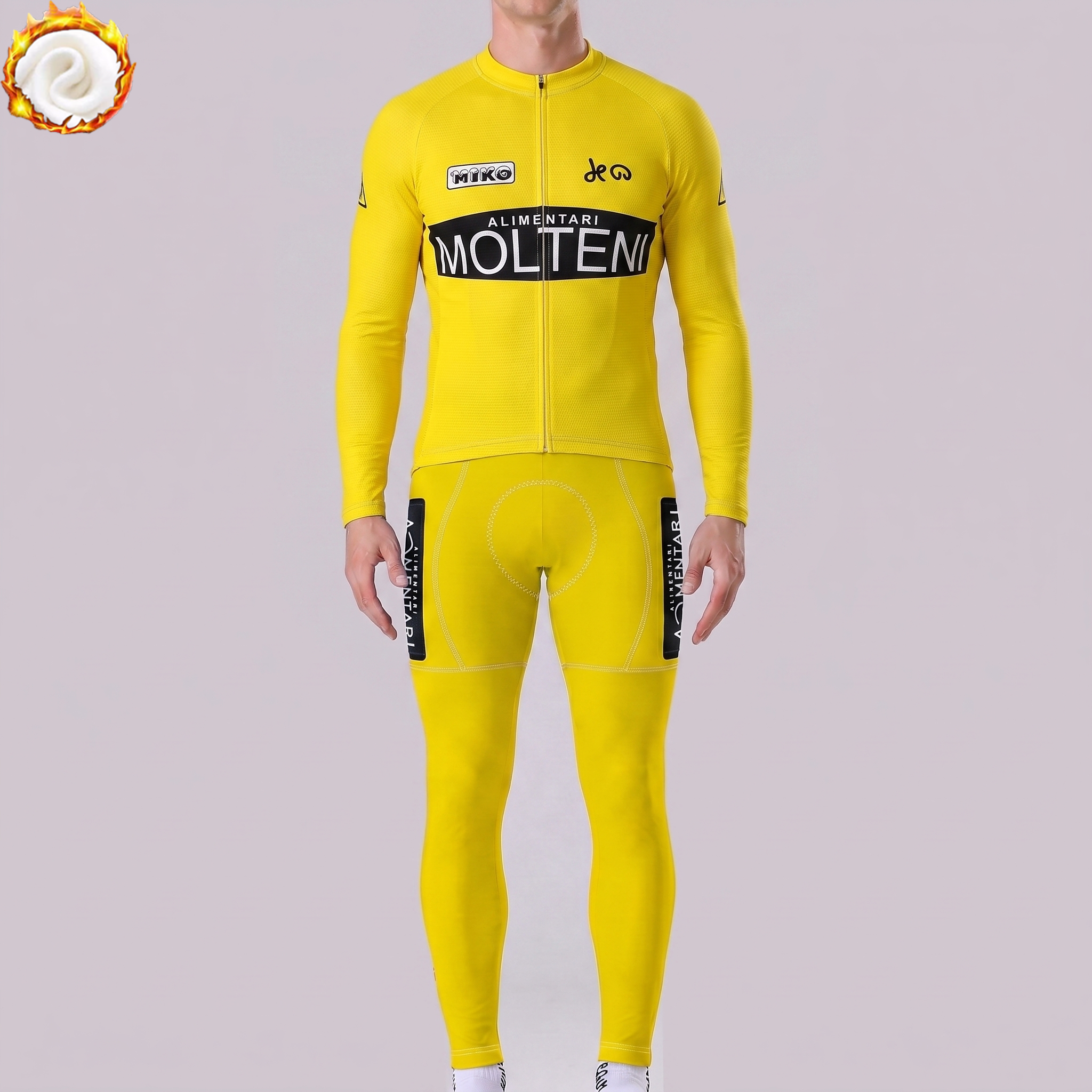 Yellow MOLTENI Fleece Long Sleeves Cycling Kits