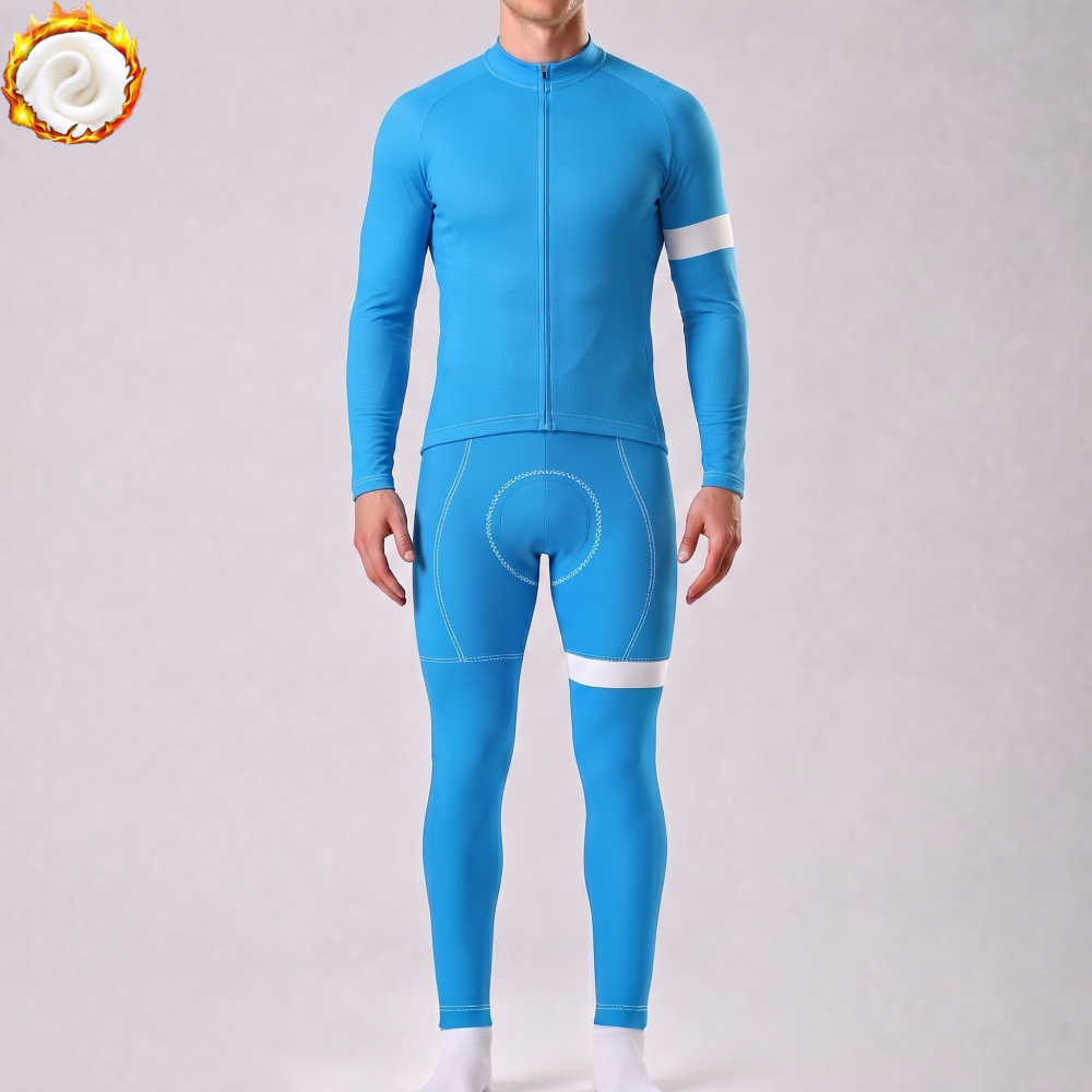 Macaron Blue Fleece Long Sleeves Cycling Kits