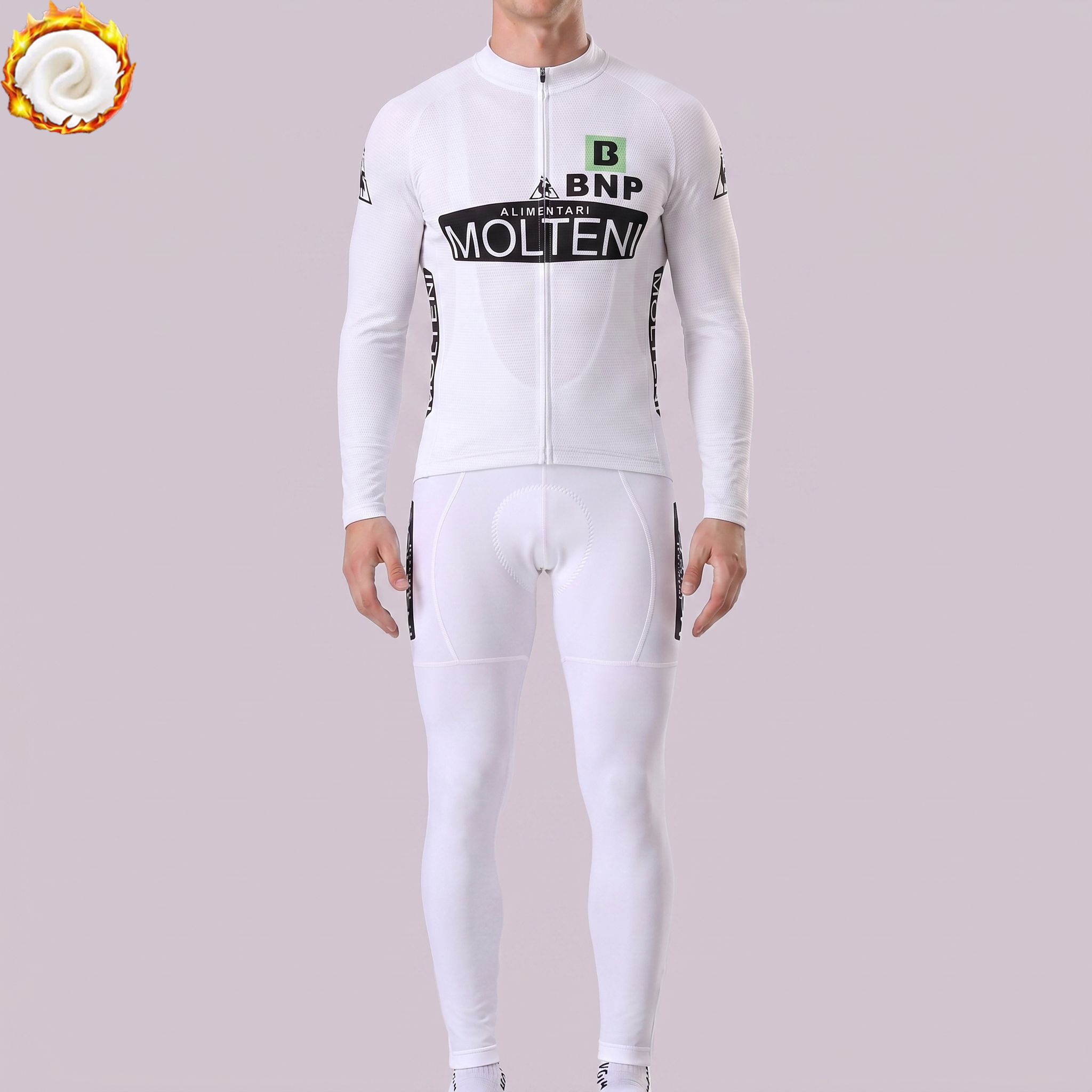 White MOLTENI Fleece Long Sleeves Cycling Kits