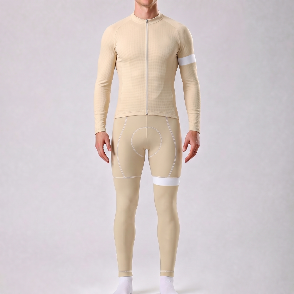 Light Khaki Long Sleeves Cycling Kits