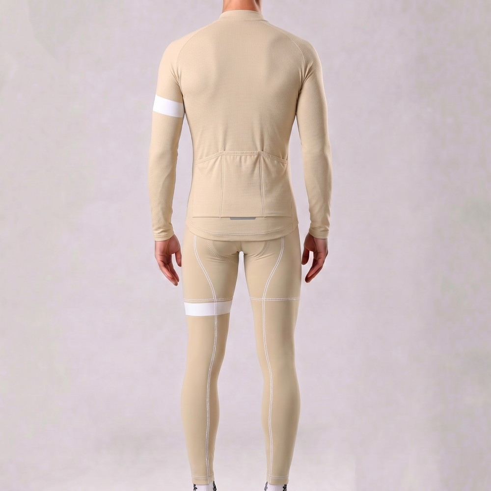 Light Khaki Fleece Long Sleeves Cycling Kits