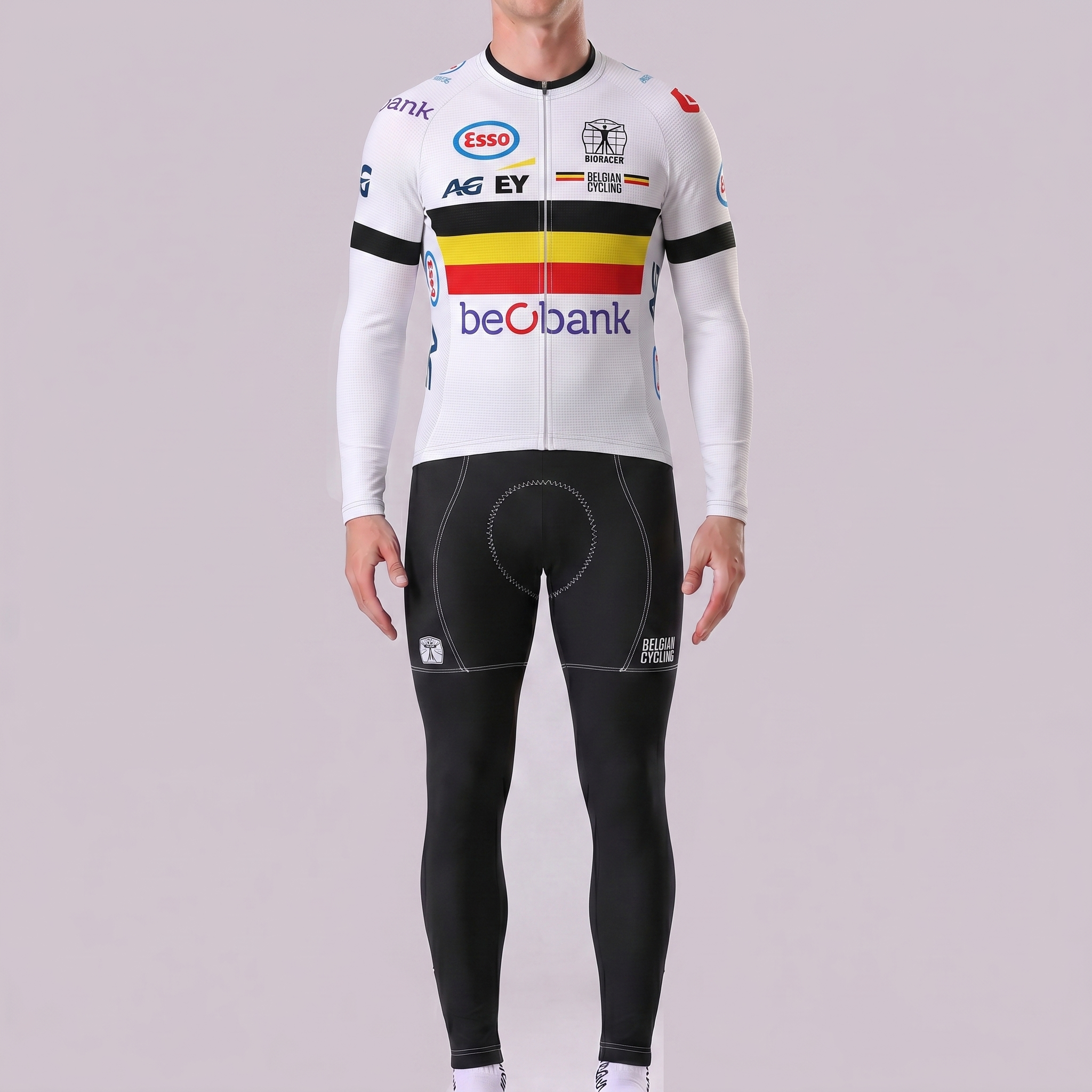 Belgium White Long Sleeves Cycling Kits