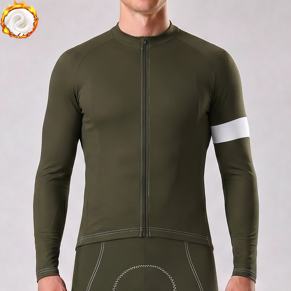 Army Green Fleece Long Cycling Jersey