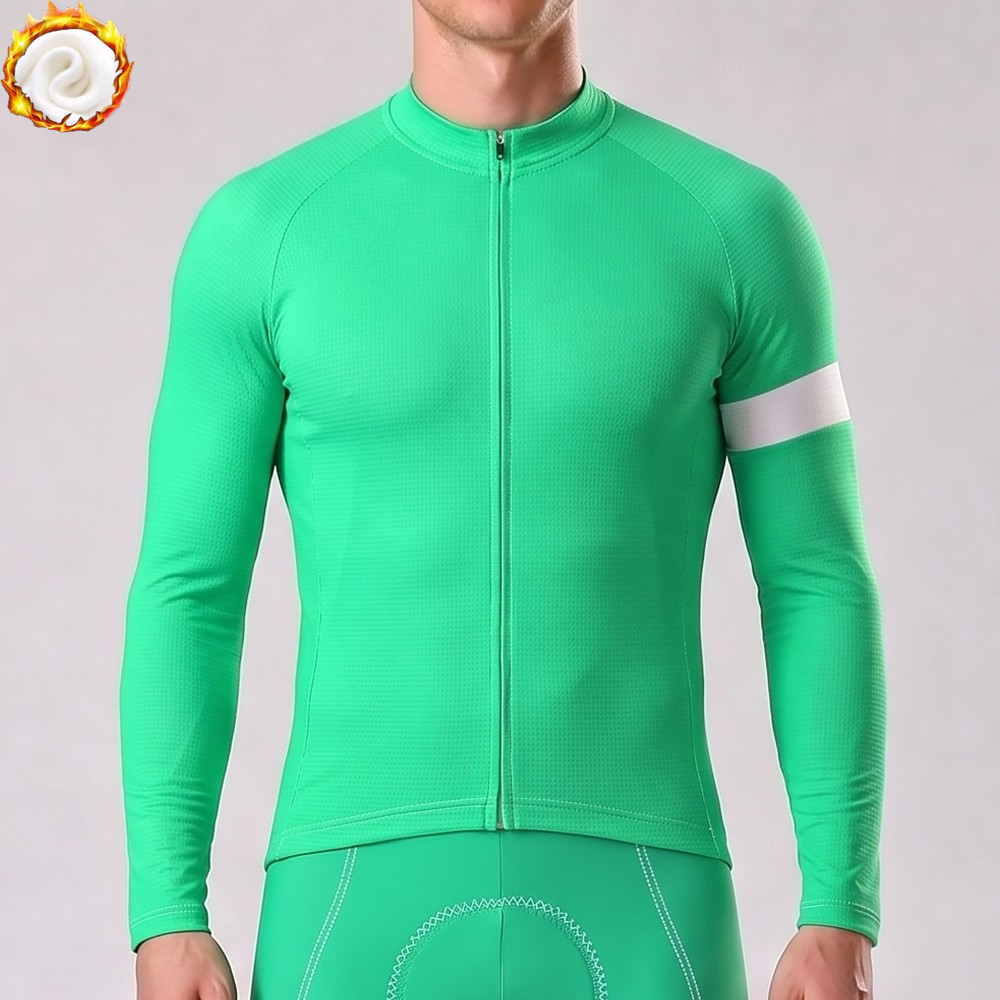 Fluorescent Green Fleece Long Cycling Jersey