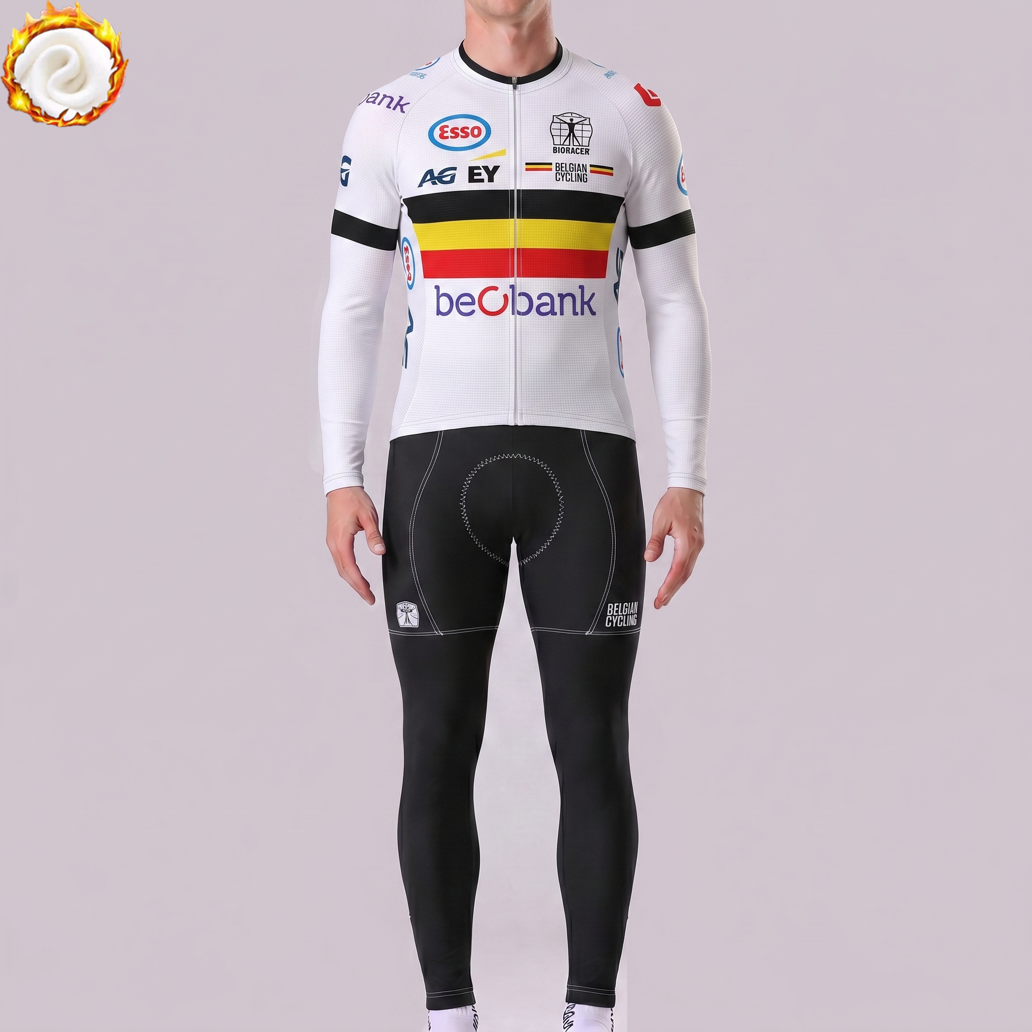 Belgium White Fleece Long Sleeves Cycling Kits