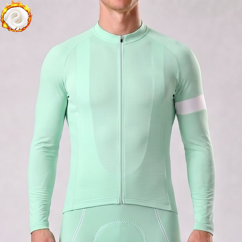 Macaron Green Fleece Long Cycling Jersey