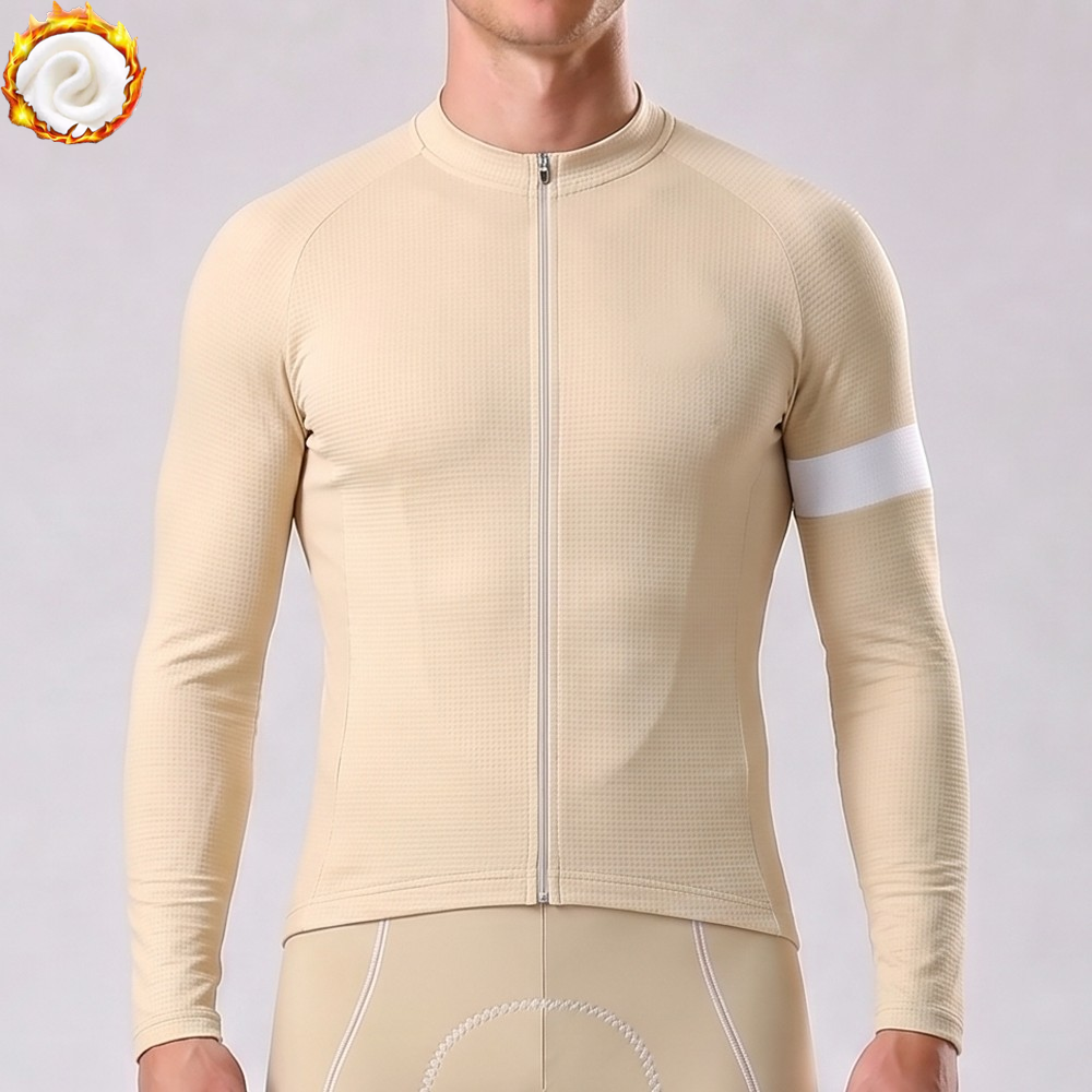 Light Khaki Fleece Long Cycling Jersey