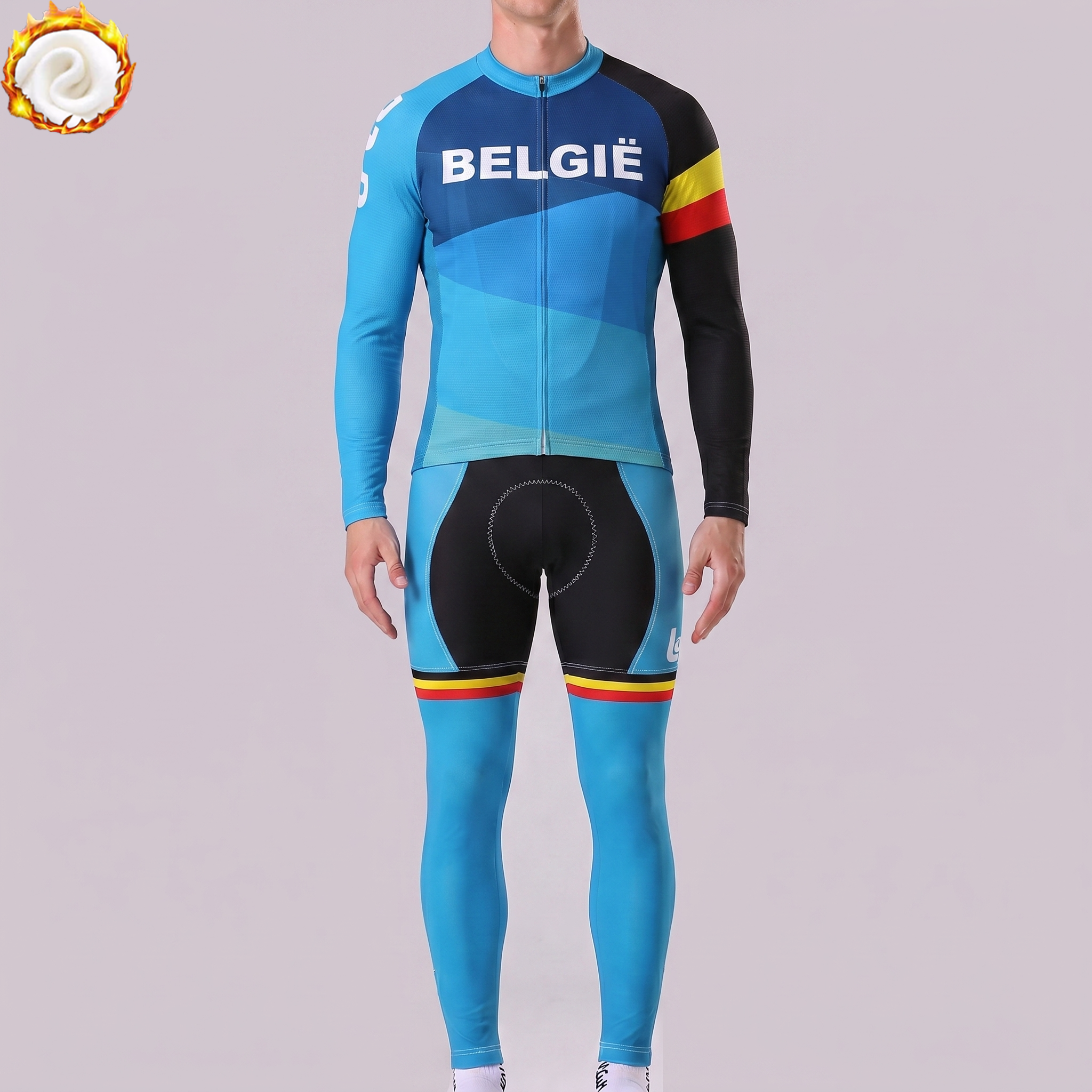 Belgium Blue Fleece Long Sleeves Cycling Kits
