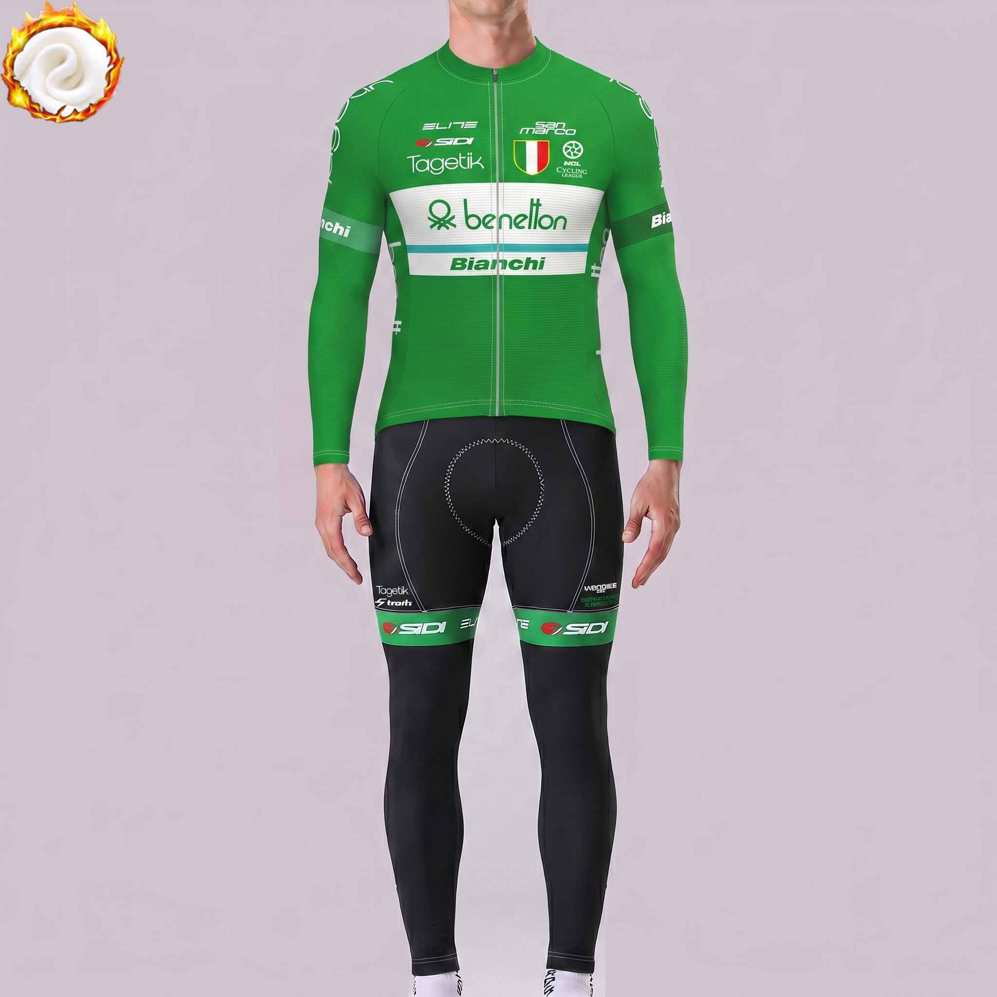 Benetton Bianchi Fleece Long Sleeves Cycling Kits