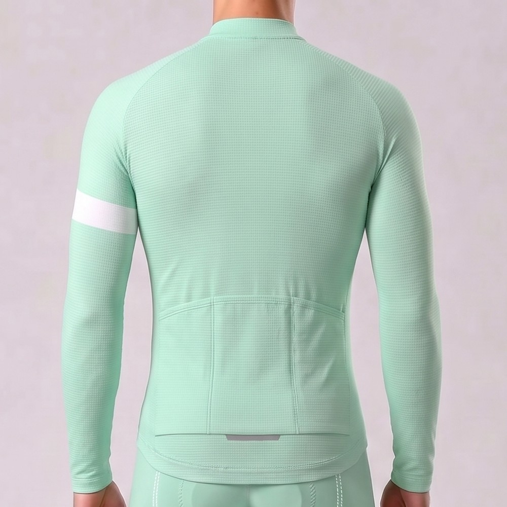 Macaron Green Fleece Long Cycling Jersey