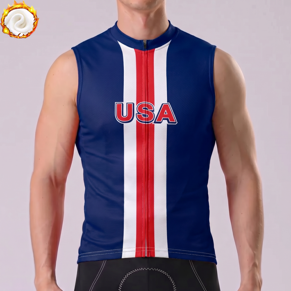 United States Blue Fleece Sleeveless Cycling Jersey