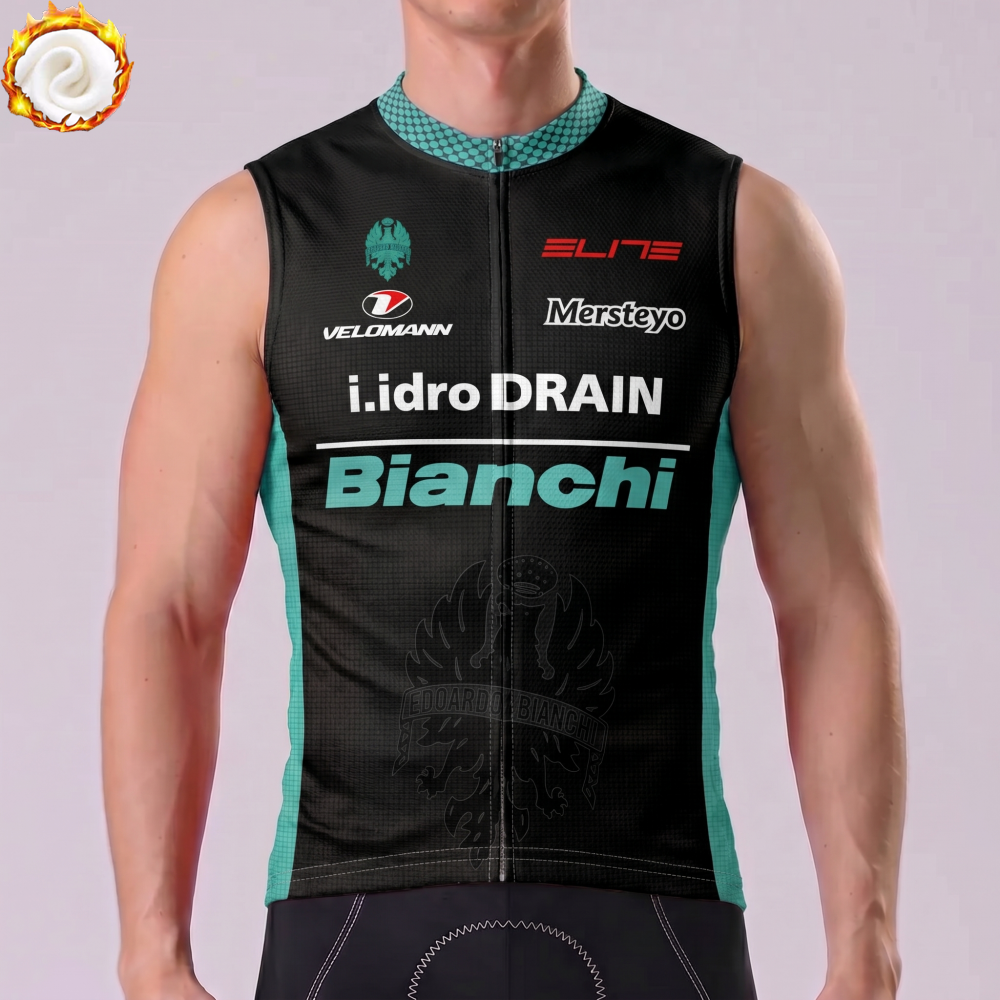 Black Bianchi Fleece Sleeveless Cycling Jersey