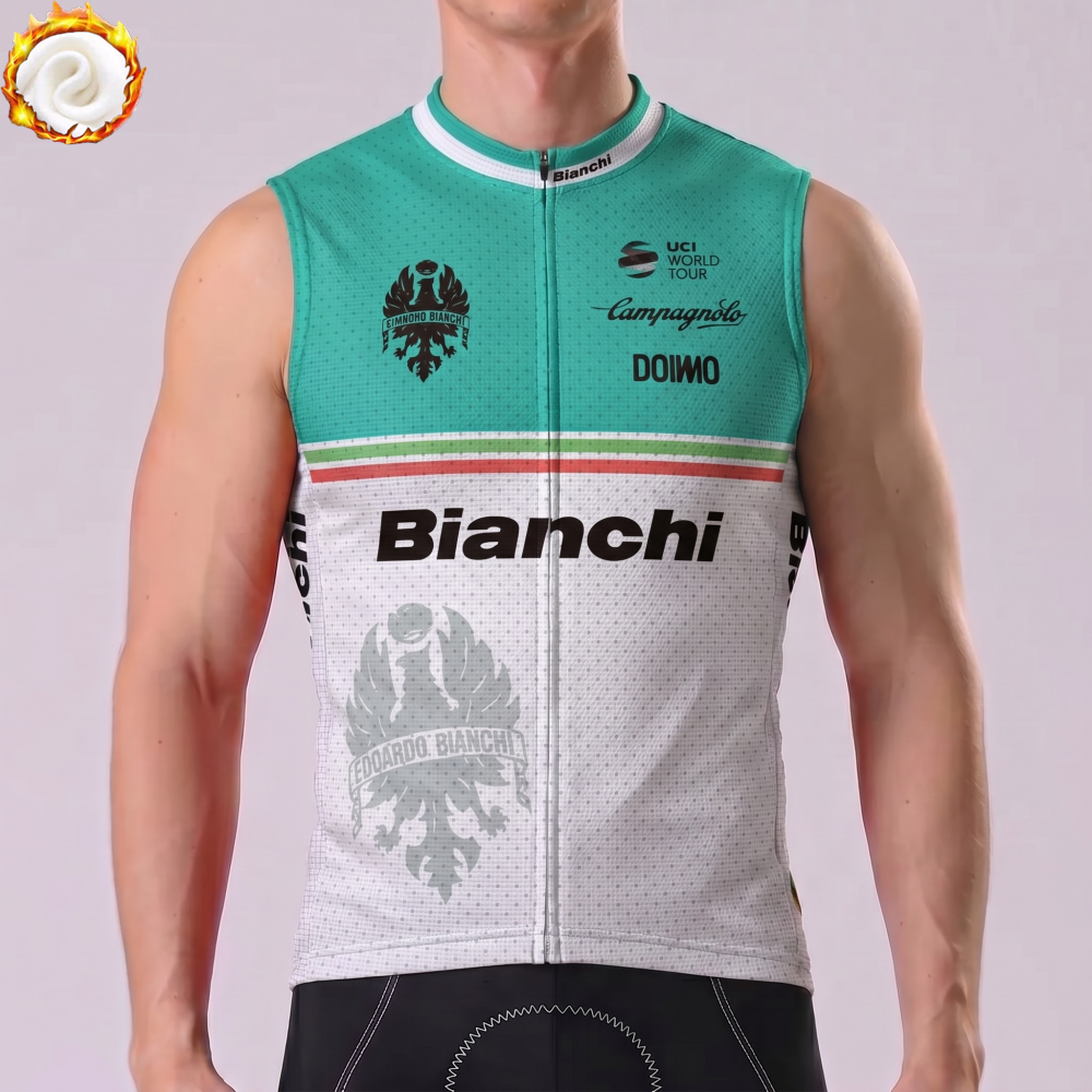 Blue Bianchi Fleece Sleeveless Cycling Jersey