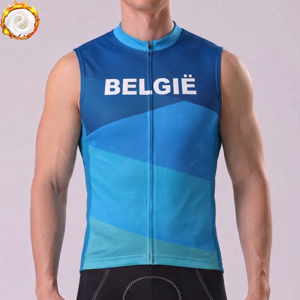 Belgium Blue Fleece Sleeveless Cycling Jersey