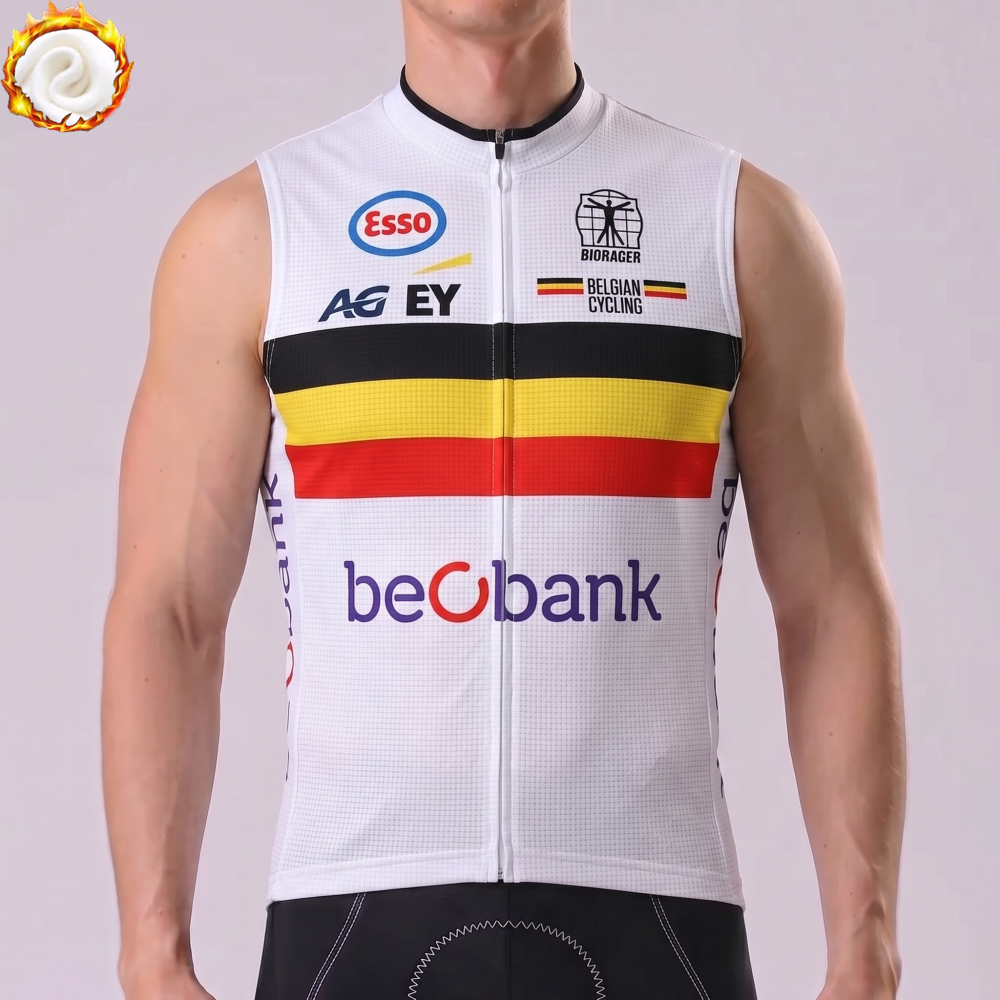 Belgium White Fleece Sleeveless Cycling Jersey