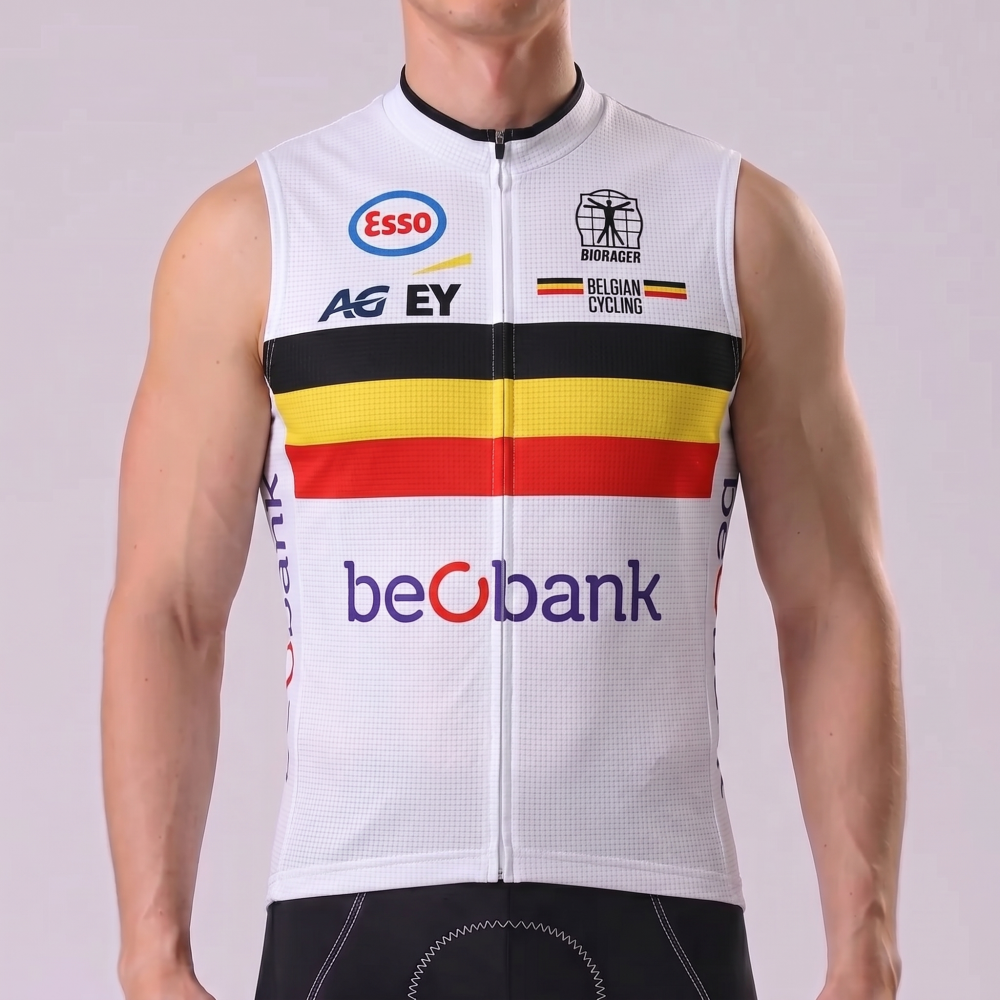 Belgium White Sleeveless Cycling Jersey