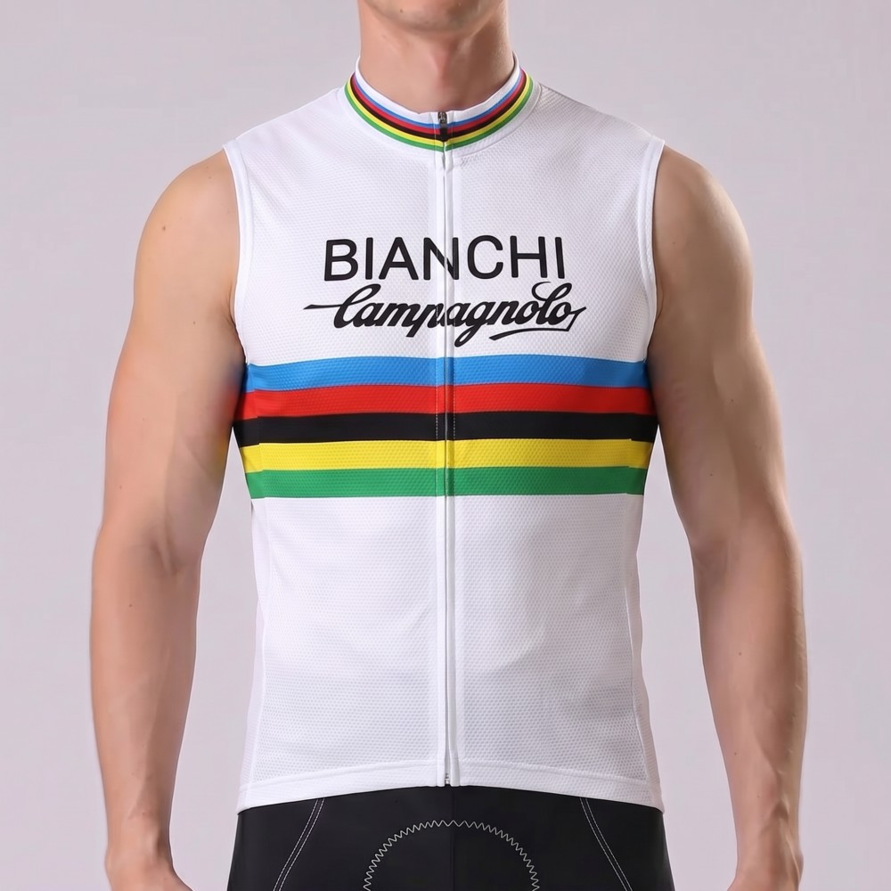 Stripes White Bianchi Sleeveless Cycling Jersey
