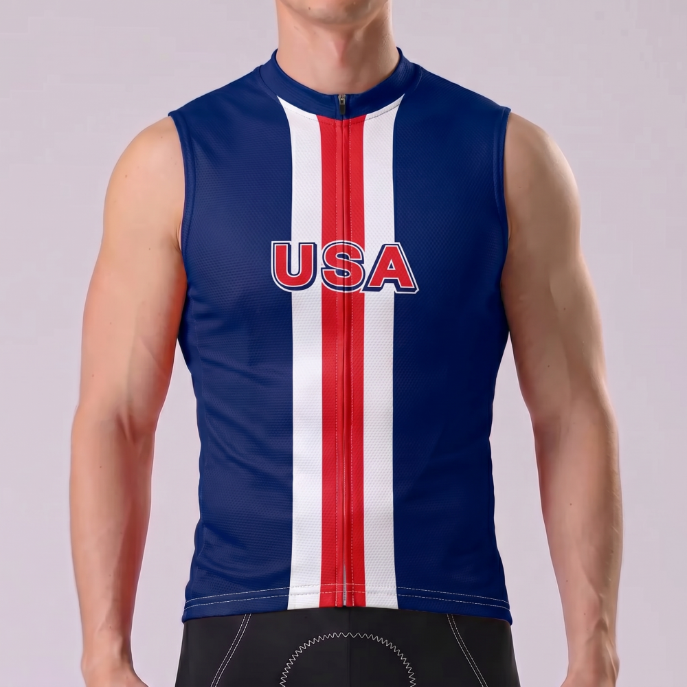 United States Blue Sleeveless Cycling Jersey