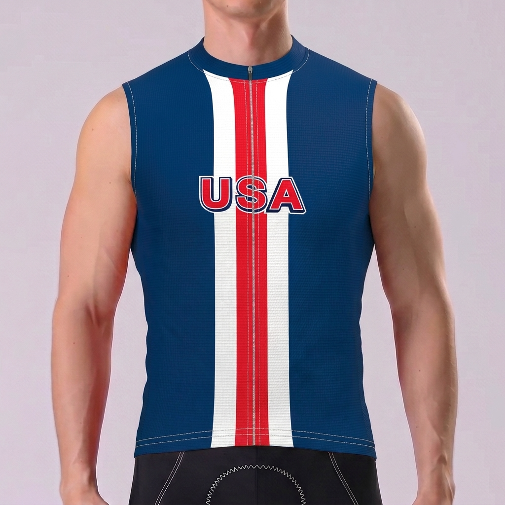 USA Blue Sleeveless Cycling Jersey