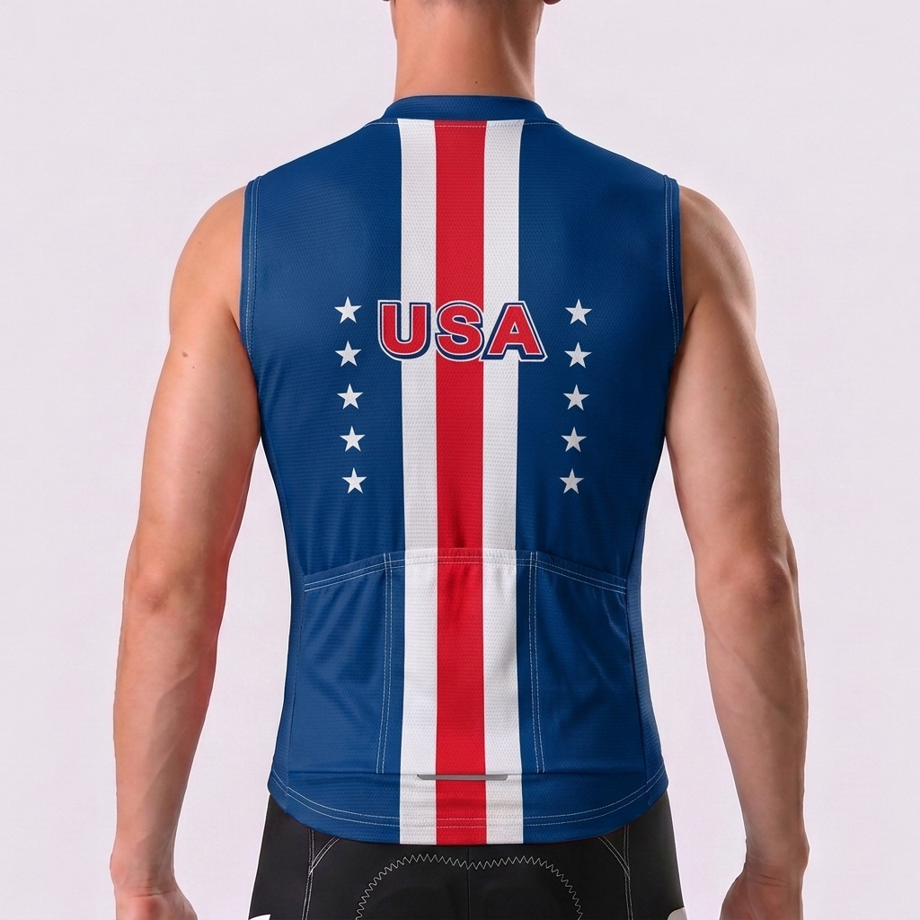 USA Blue Windproof Sleeveless Cycling Jersey