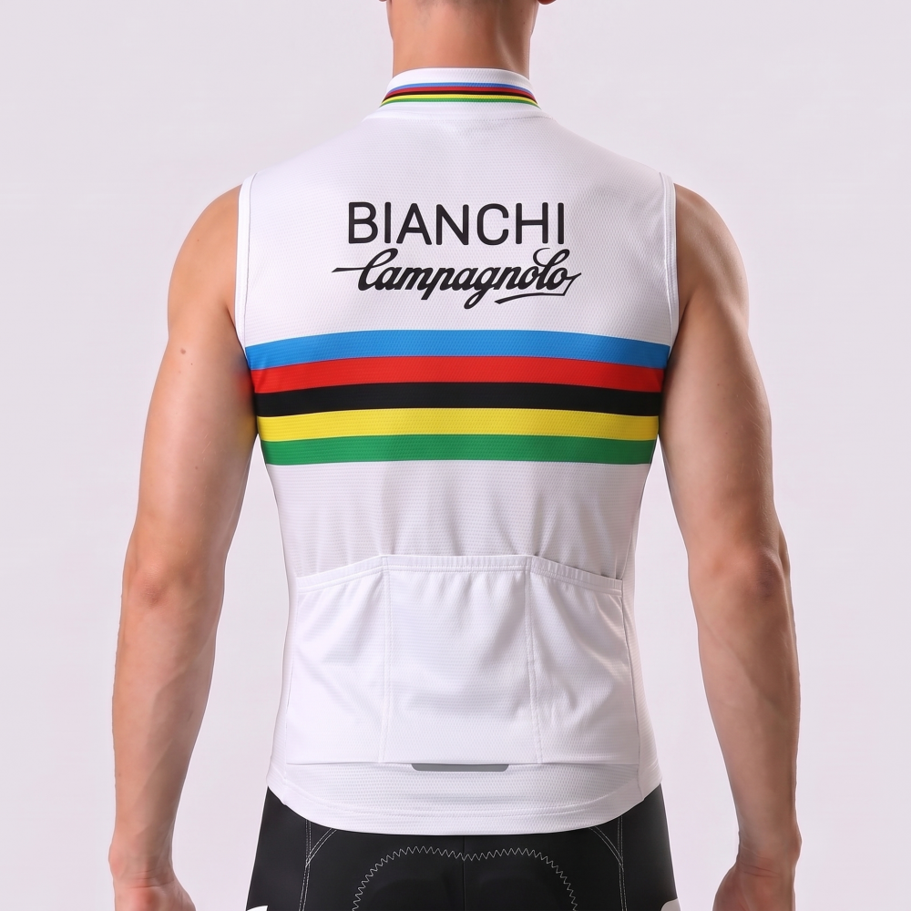 Stripes White Bianchi Windproof Sleeveless Cycling Jersey