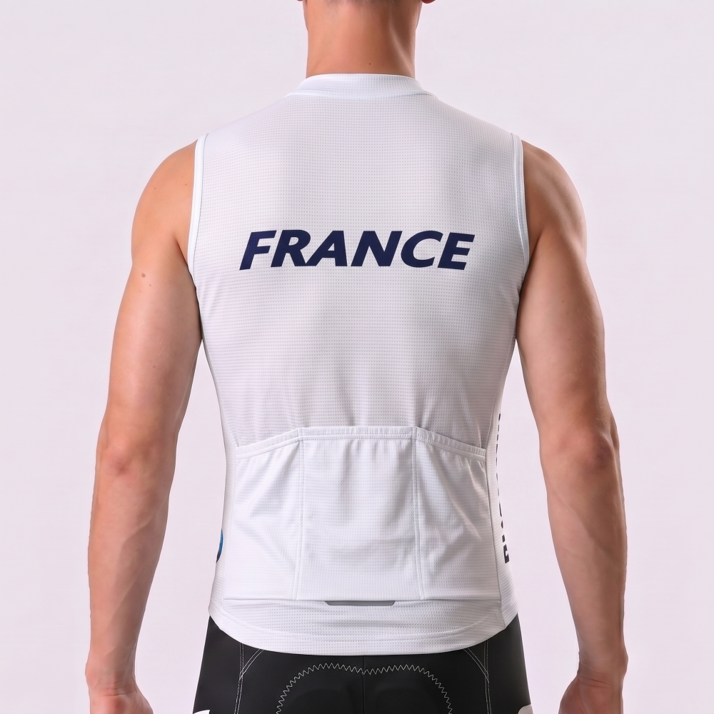 France White Windproof Sleeveless Cycling Jersey