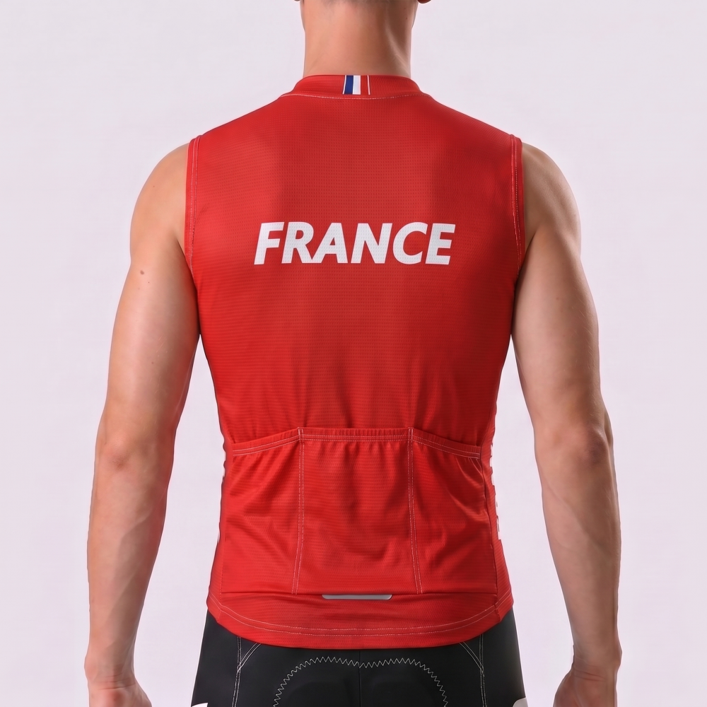 France Red Windproof Sleeveless Cycling Jersey