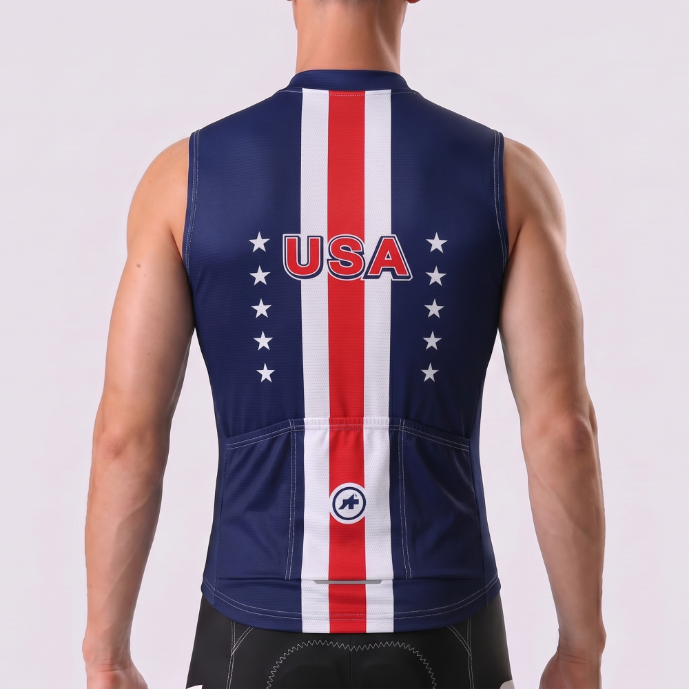 United States Blue Windproof Sleeveless Cycling Jersey