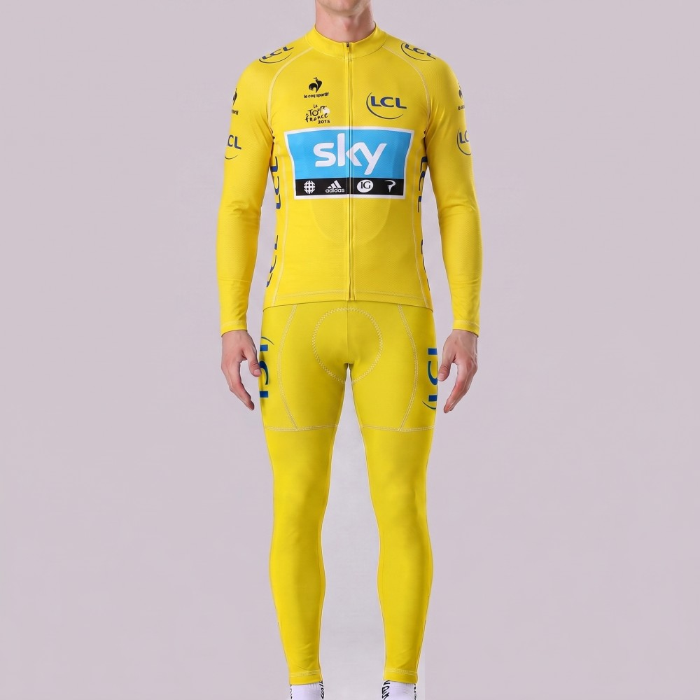 2015 Sky Yellow Long Sleeves Cycling Kits