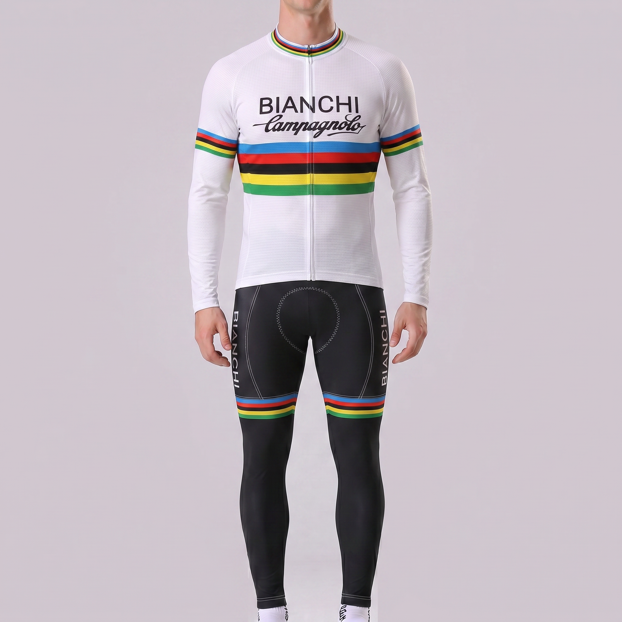 Stripes White Bianchi Long Sleeves Cycling Kits