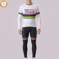 Stripes White Bianchi Fleece Long Sleeves Cycling Kits