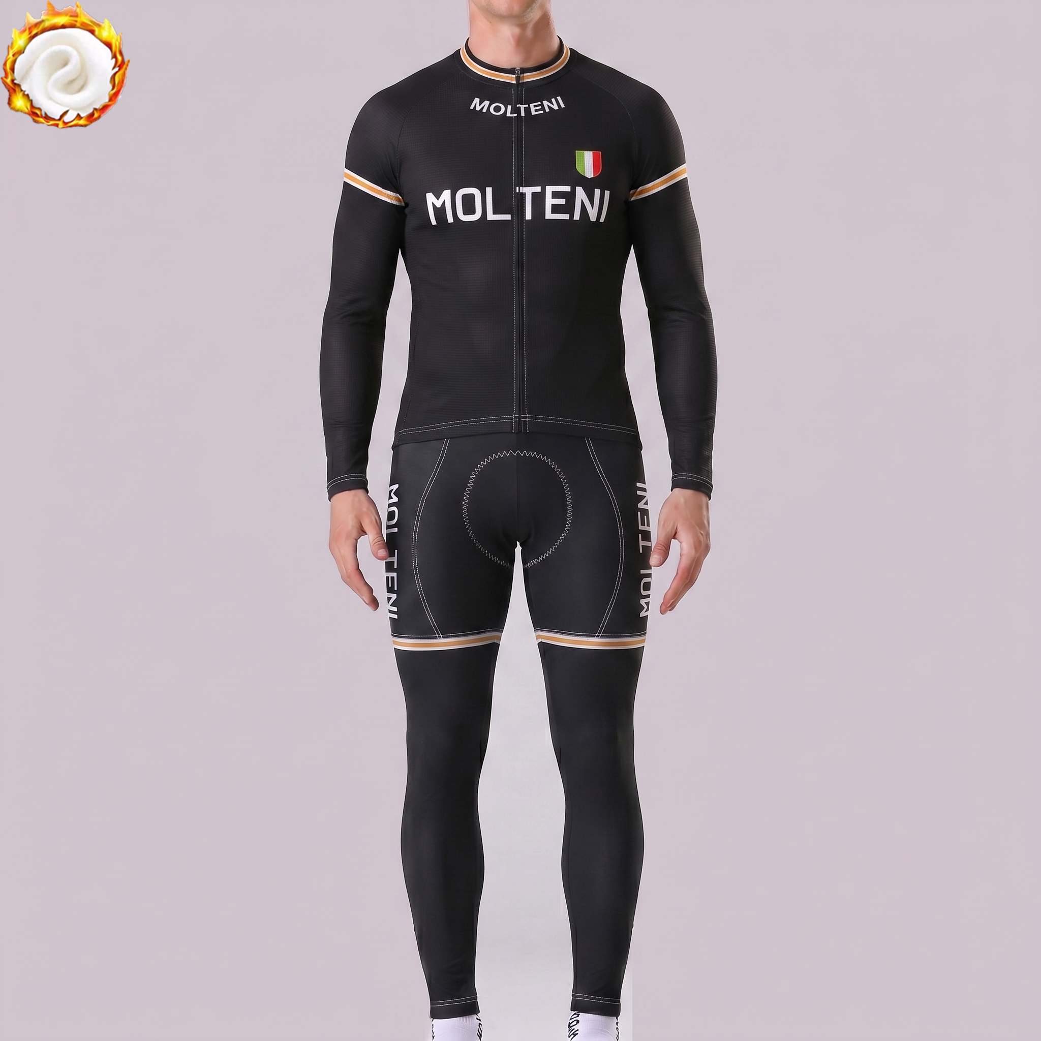 Black MOLTENI Fleece Long Sleeves Cycling Kits