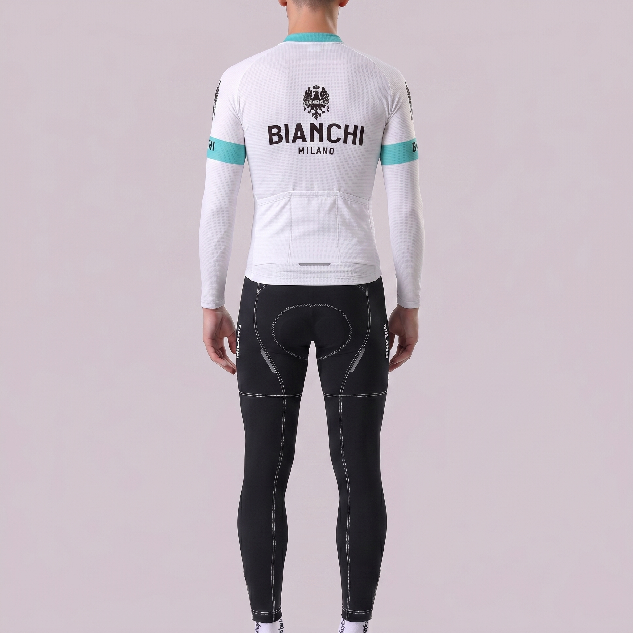 White Bianchi Long Sleeves Cycling Kits