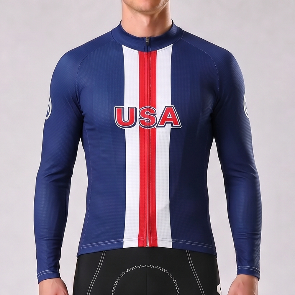 United States Blue Long Sleeves Cycling Jersey