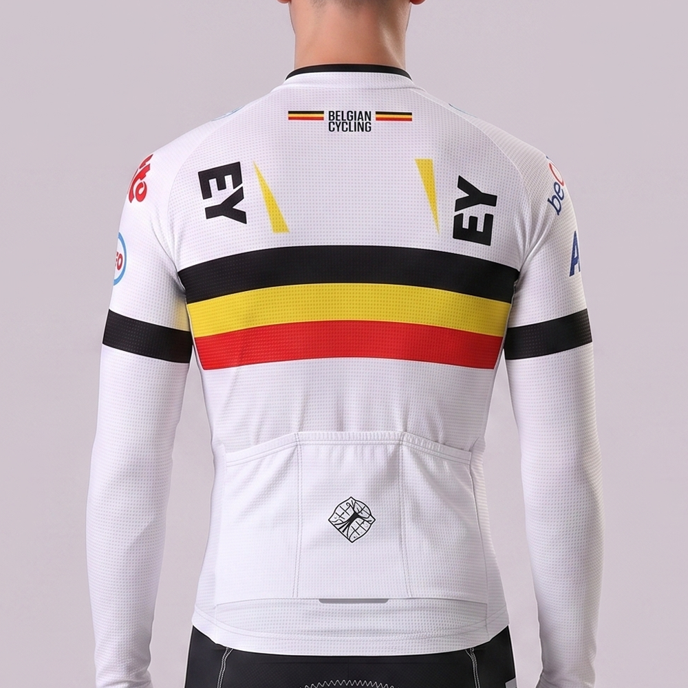 Belgium White Long Sleeves Cycling Jersey