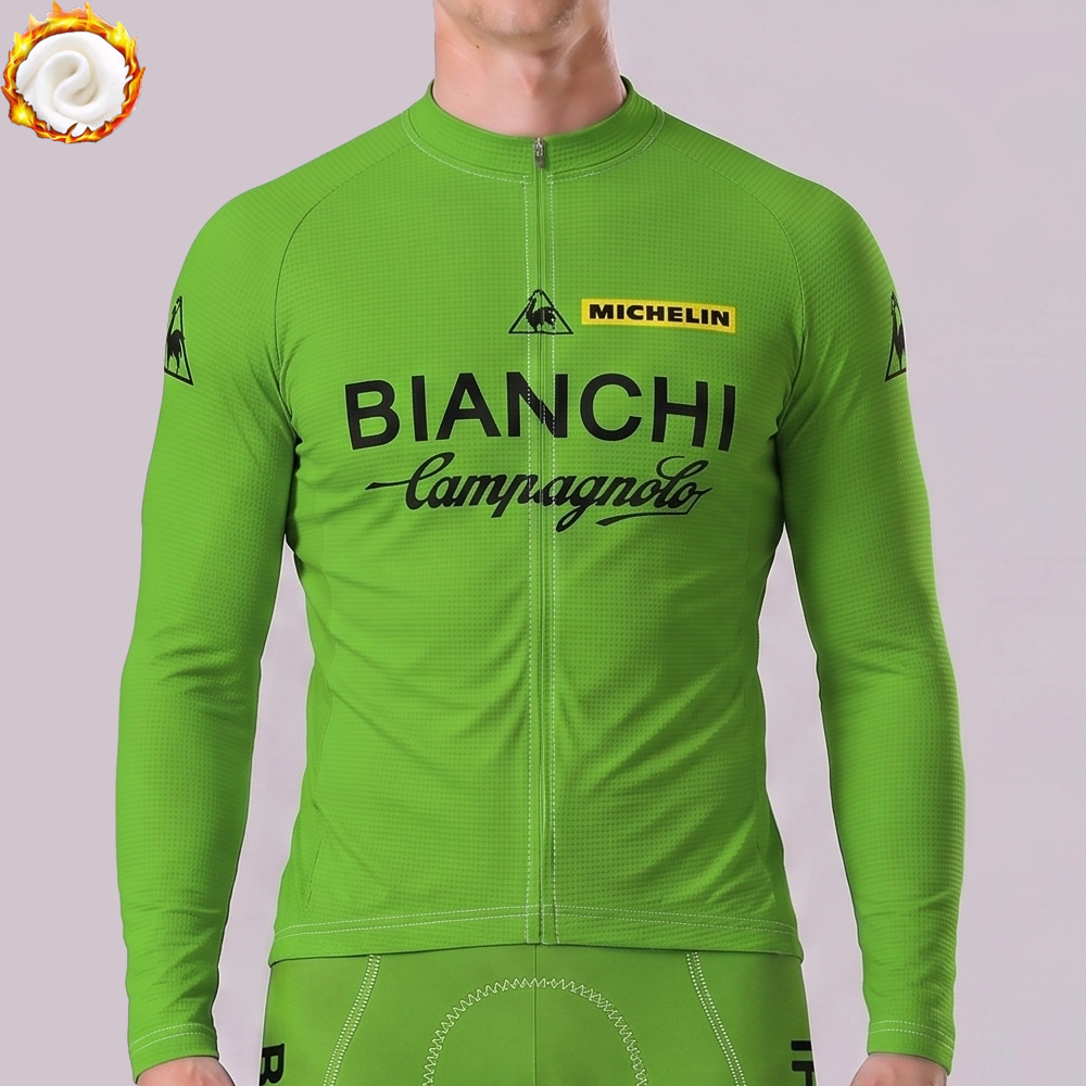Green Bianchi Fleece Long Cycling Jersey