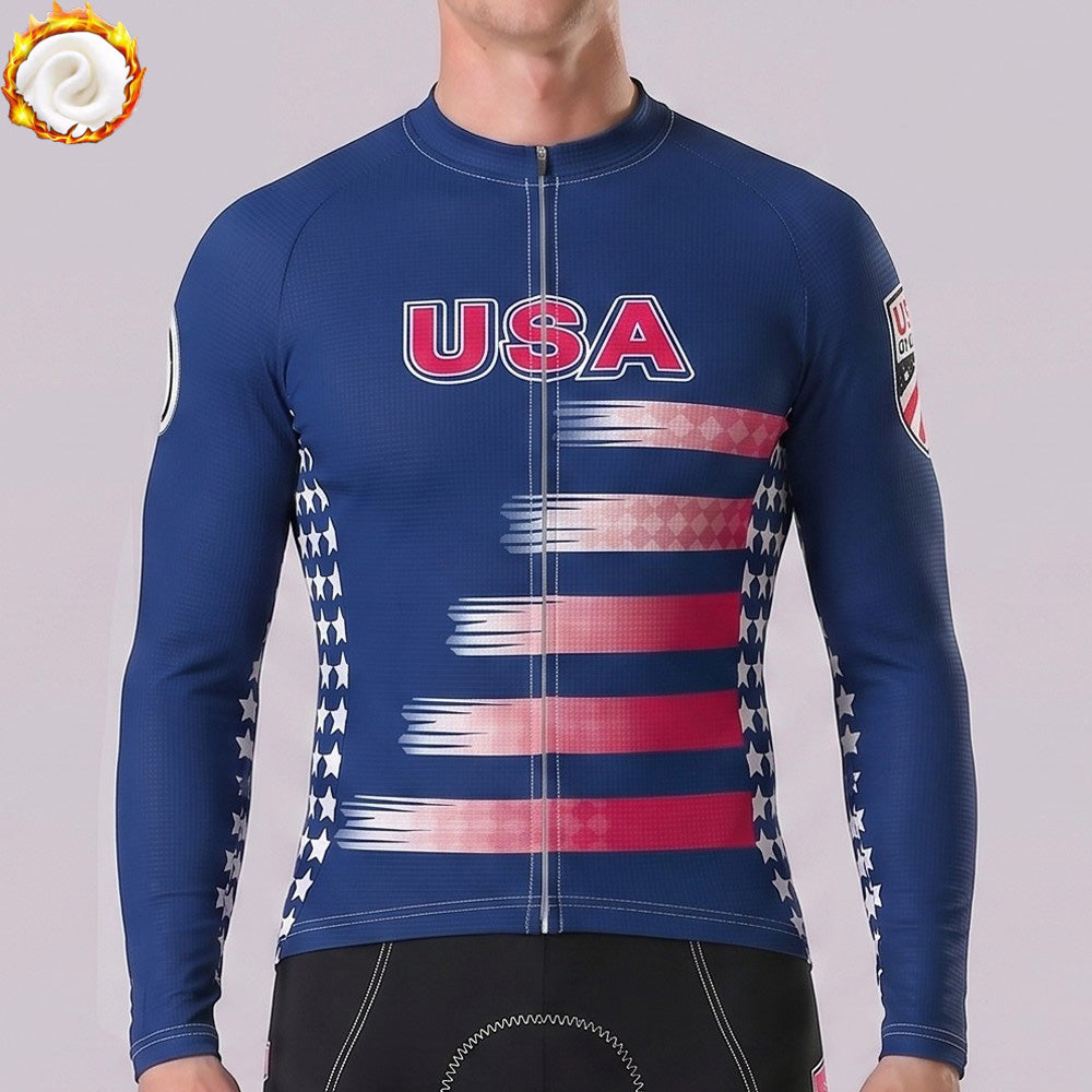 USA Stripes Fleece Long Cycling Jersey
