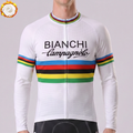 Stripes White Bianchi Fleece Long Cycling Jersey