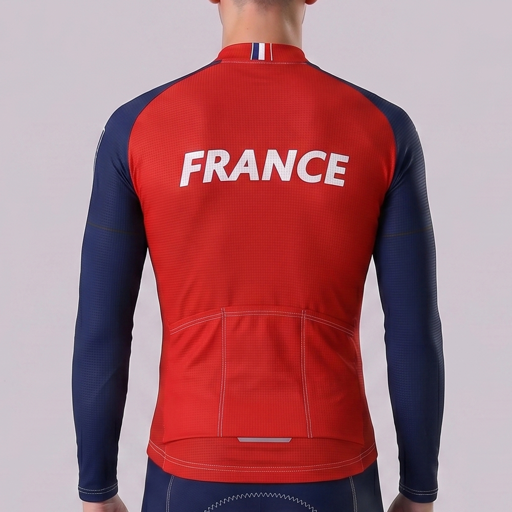 France Red Long Sleeves Cycling Jersey