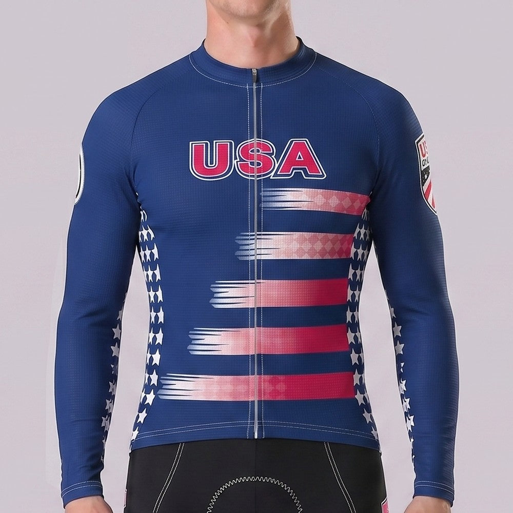 USA Stripes Long Sleeves Cycling Jersey