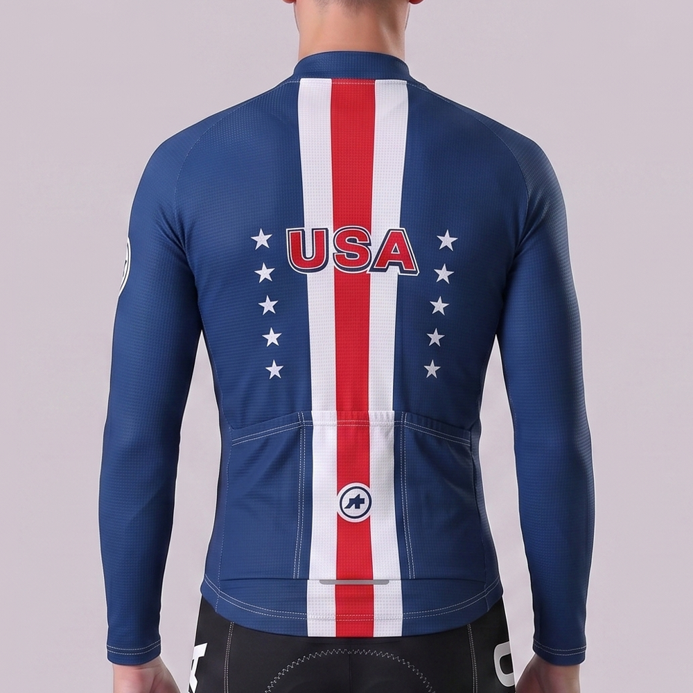 USA Blue Fleece Long Cycling Jersey