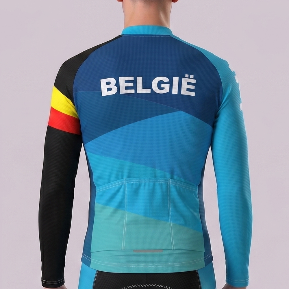 Belgium Blue Fleece Long Cycling Jersey