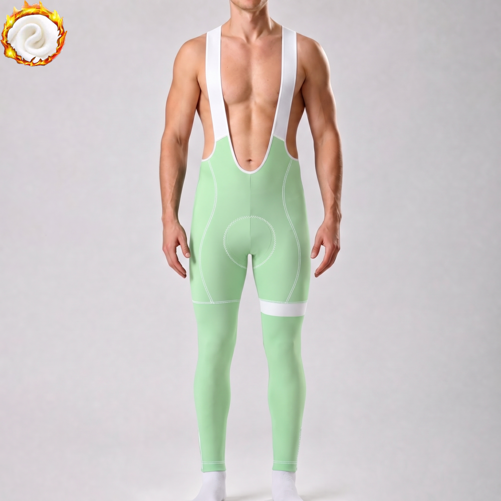 Matcha Green Fleece Bib Cycling Pants