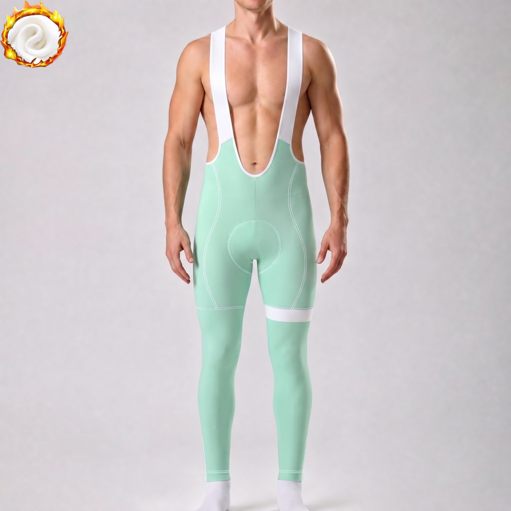 Macaron Green Fleece Bib Cycling Pants