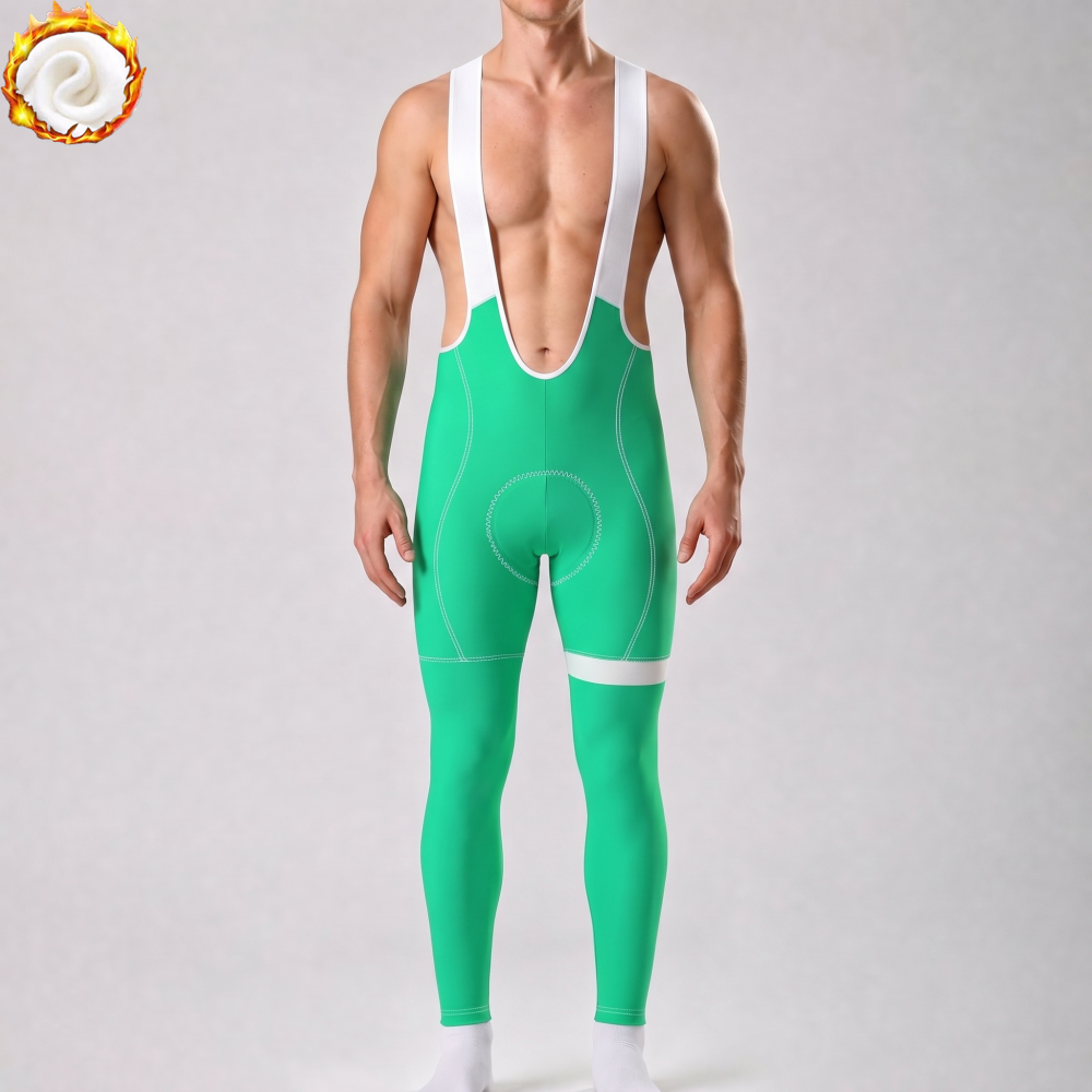 Fluorescent Green Fleece Bib Cycling Pants